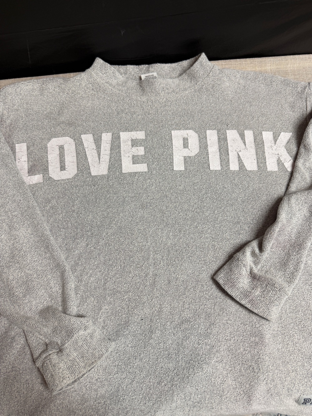 Victoria's Secret PINK Light Gray Crewneck Sweatshirt with Black Logo Trim